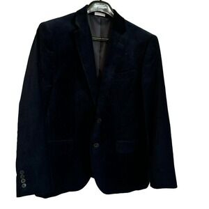 J.Ferrar Sport Coat Mens Blue Velvet Slim Fit 42R Cotton Blazer Navy Cotton